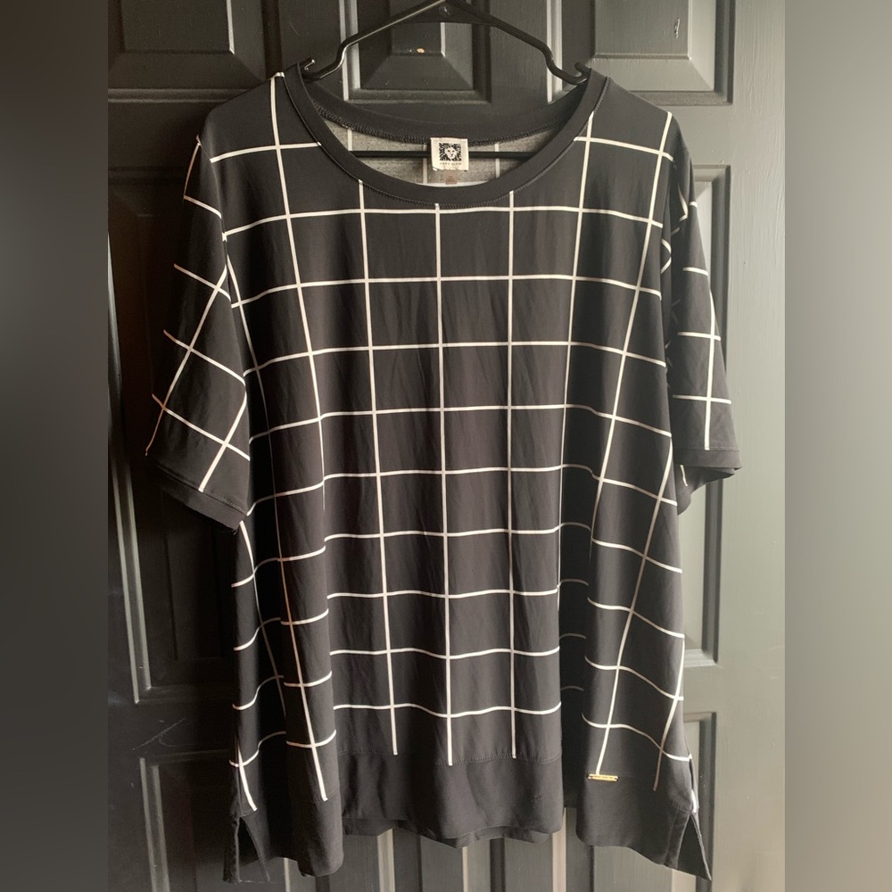 Anne Klein Women’s Black White Short Sleeve Top Shirt Blouse